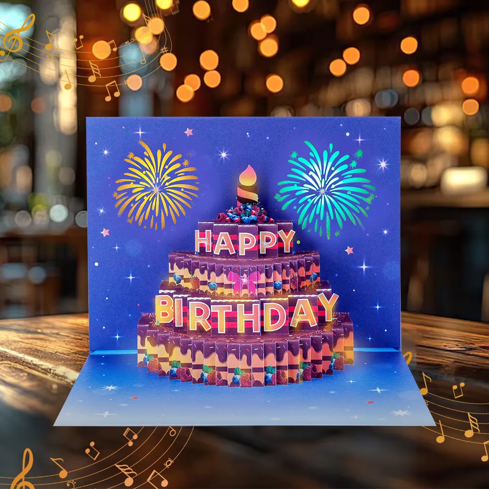 Sparkling Birthday Cake Pop-Up Card with Lights and Music
