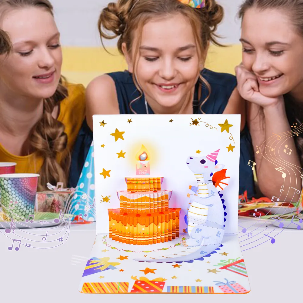 Cute Blowable Light-Up Musical Birthday Pop-Up Card