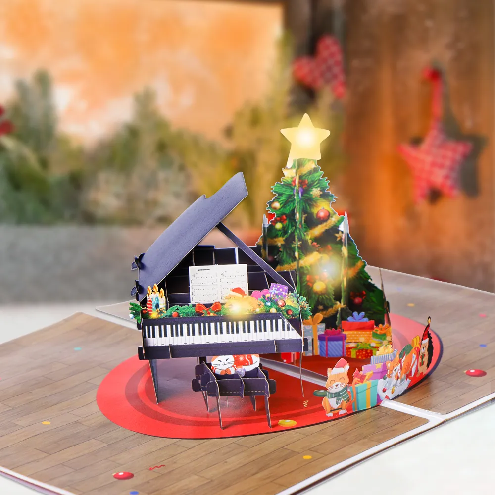 Light-Up Musical Christmas Piano Pop-Up Card