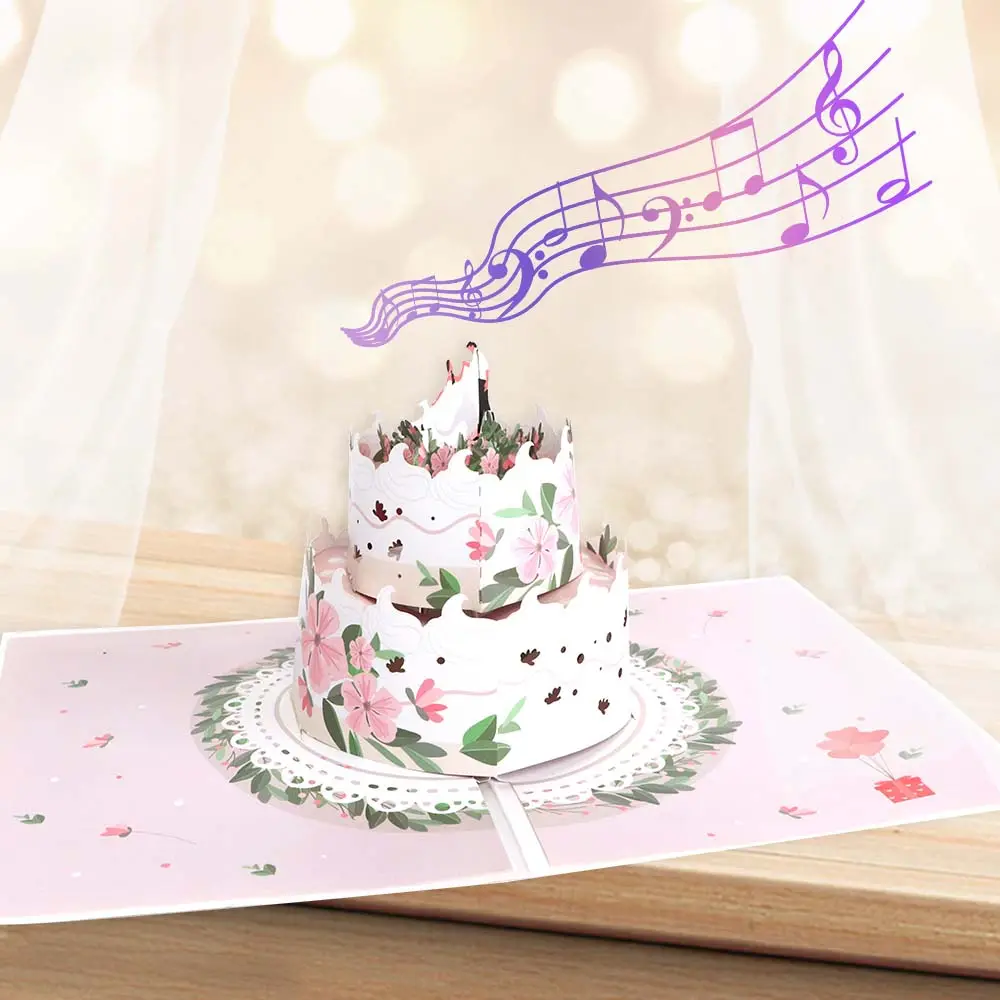 Wedding Cake Pop Up Music Card With Lights
