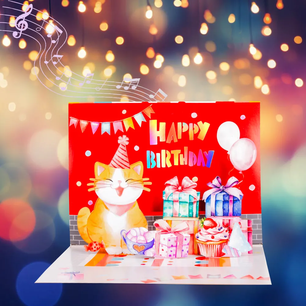 Birthday Cat Singing Pop-Up Greeting Card