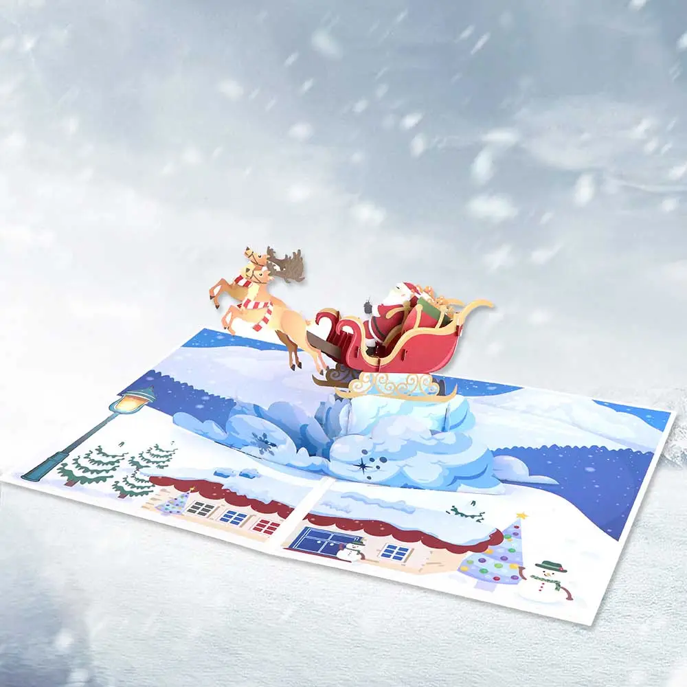 Santa Sleigh And Reindeer Pop-Up Card