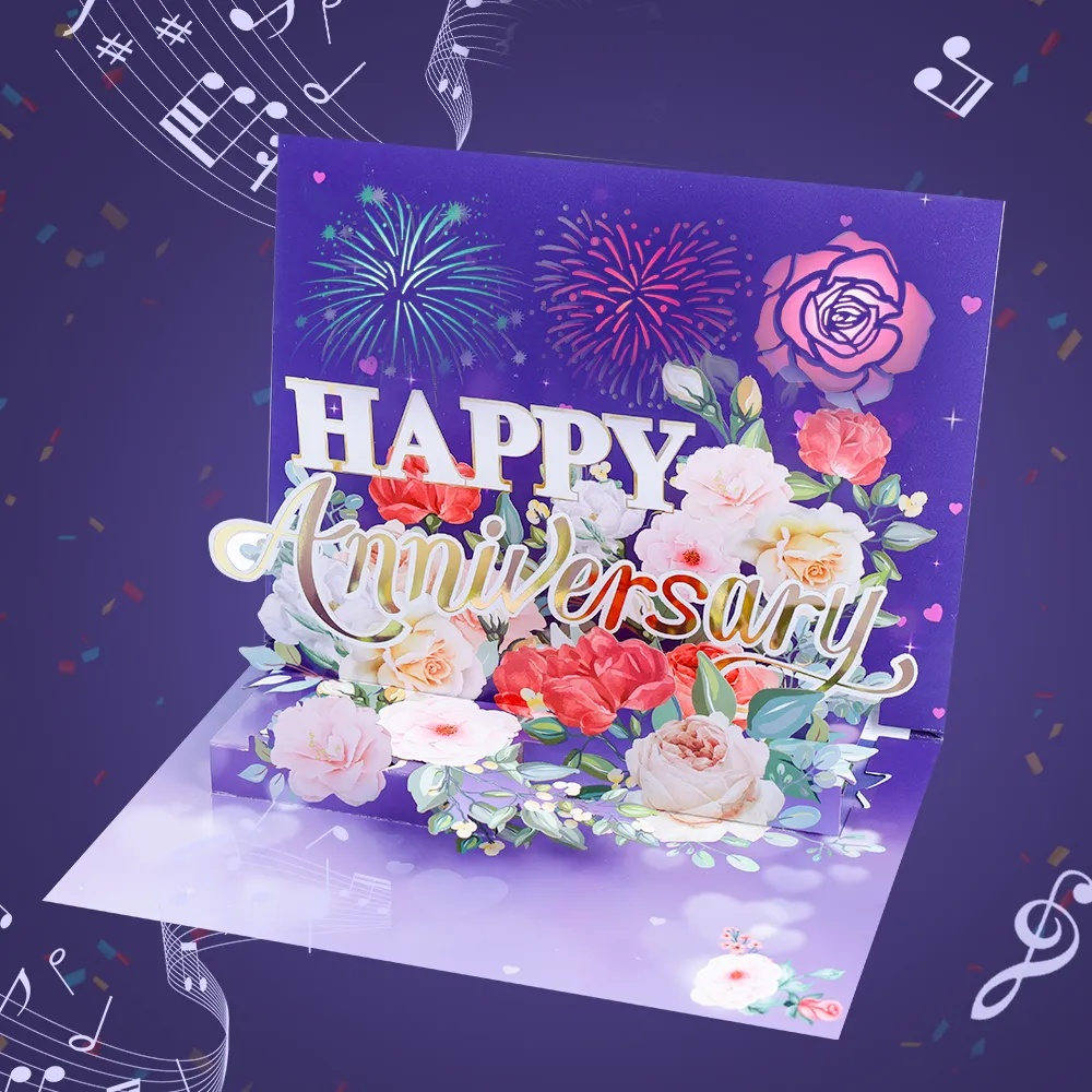 Anniversary Flower Pop-Up Card with Music and Lights