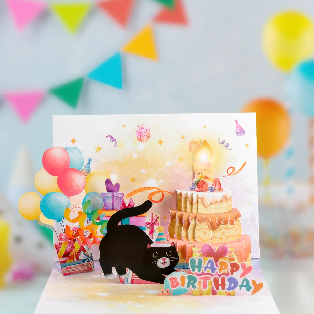 Purrfect Blowable Cat Pop-Up Card with Music and Lights