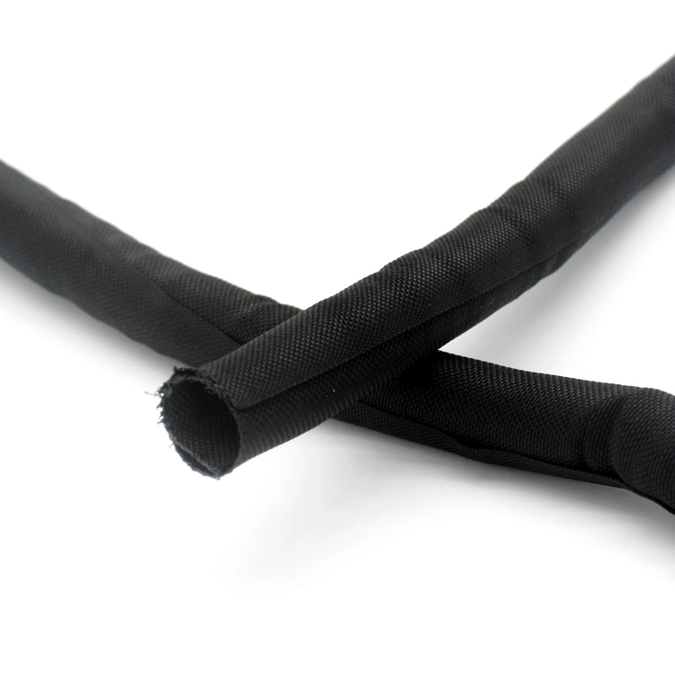 Black woven split tubular wiring loom harness wrap manufacturer, company, supplier Xiamen MJ