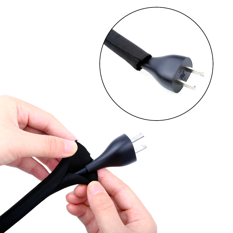 Black woven split tubular wiring loom harness wrap manufacturer, company, supplier Xiamen MJ