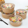 Disposable custom printing food packing box salad bowls kraft paper bowl with lid