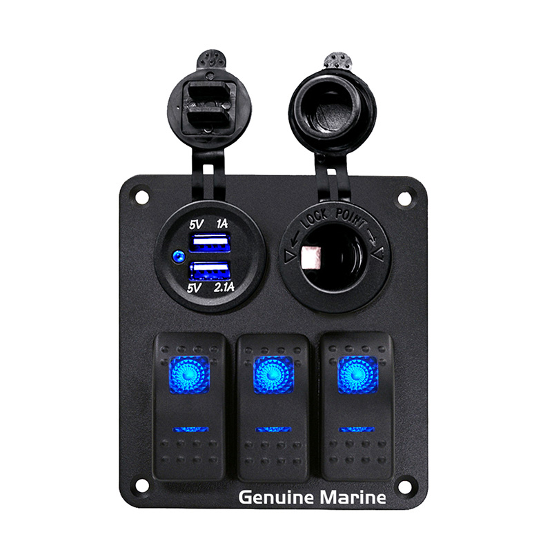 Waterproof 12V-24V Universal 4-Gang Aluminum Plate Marine Switch Panle