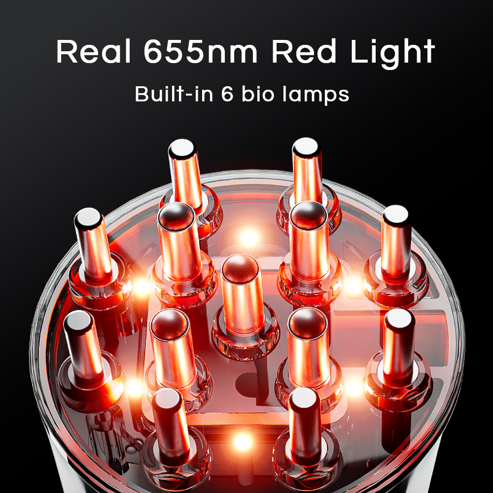 655nm Bio LED Lumière Rouge pour Stimuler la Croissance des Cheveux avec Brosse à Dents à Microcourant EMS et Applicateur de Massage du cuir chevelu Vibrant