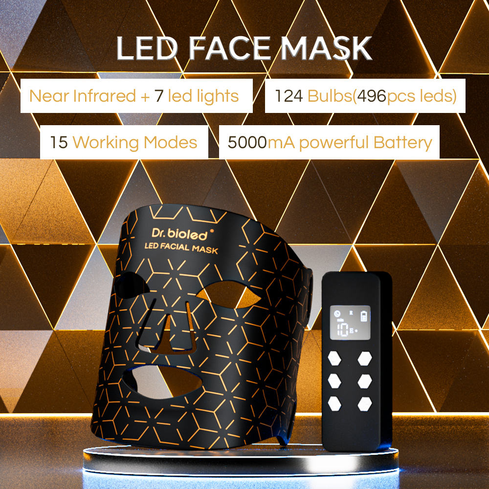 Mặt nạ Trị liệu Ánh sáng Mặt LED Sinh học Gen Uốn cong Silicon Có thể Sạc lại