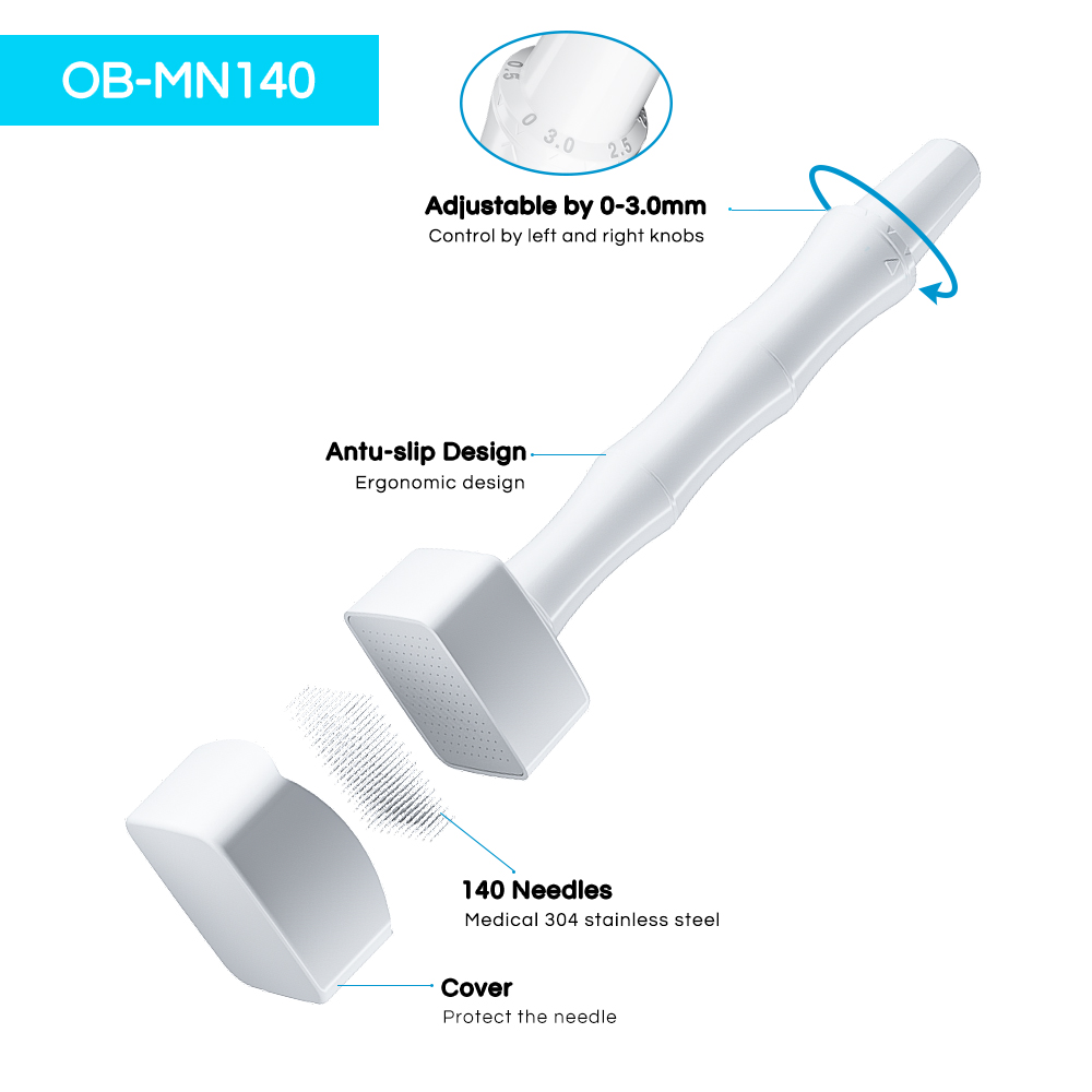 Microneedling Derma Stamp Réglable Médical en Acier Inoxydable Aiguille 140 PIN pour la Peau et les Cheveux