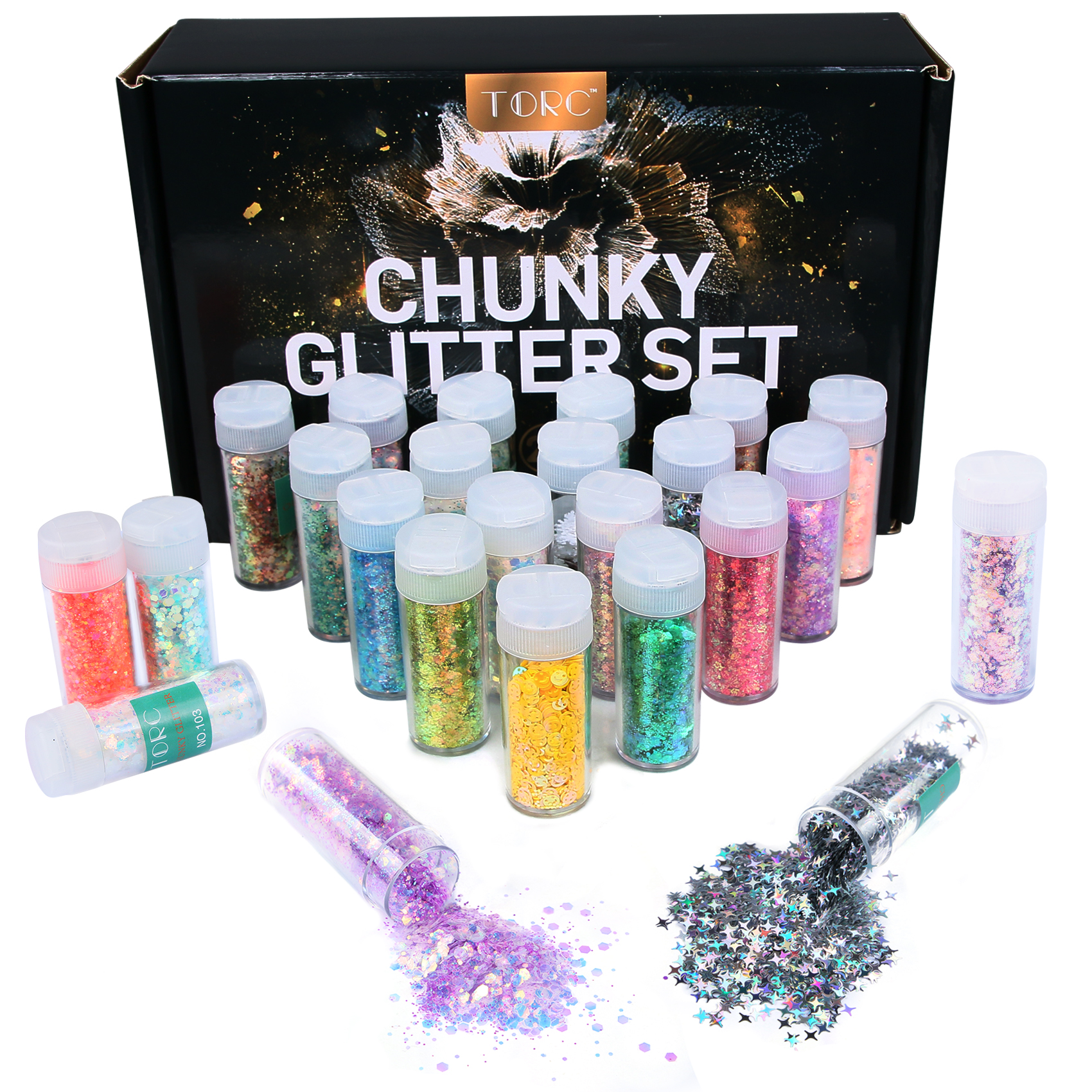 TORC Fine Glitter Shaker Jar Set 54 Color, Holographic Resin Glitter Powder  para Tumbler Slime Nail Art Body Face, Total 540 g company