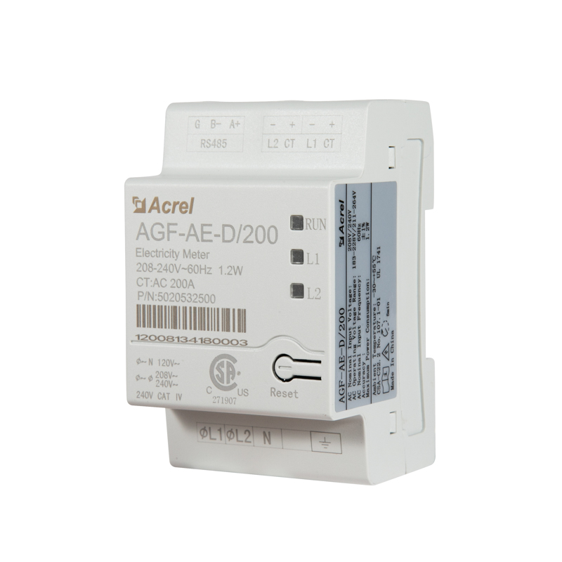 Acrel UL AGF-AE 1-Phase 3-Wire Solar Power Monitoring Energy Meter with 2 Split Core 200A Current Sensor Rs485 Modbus-RTU