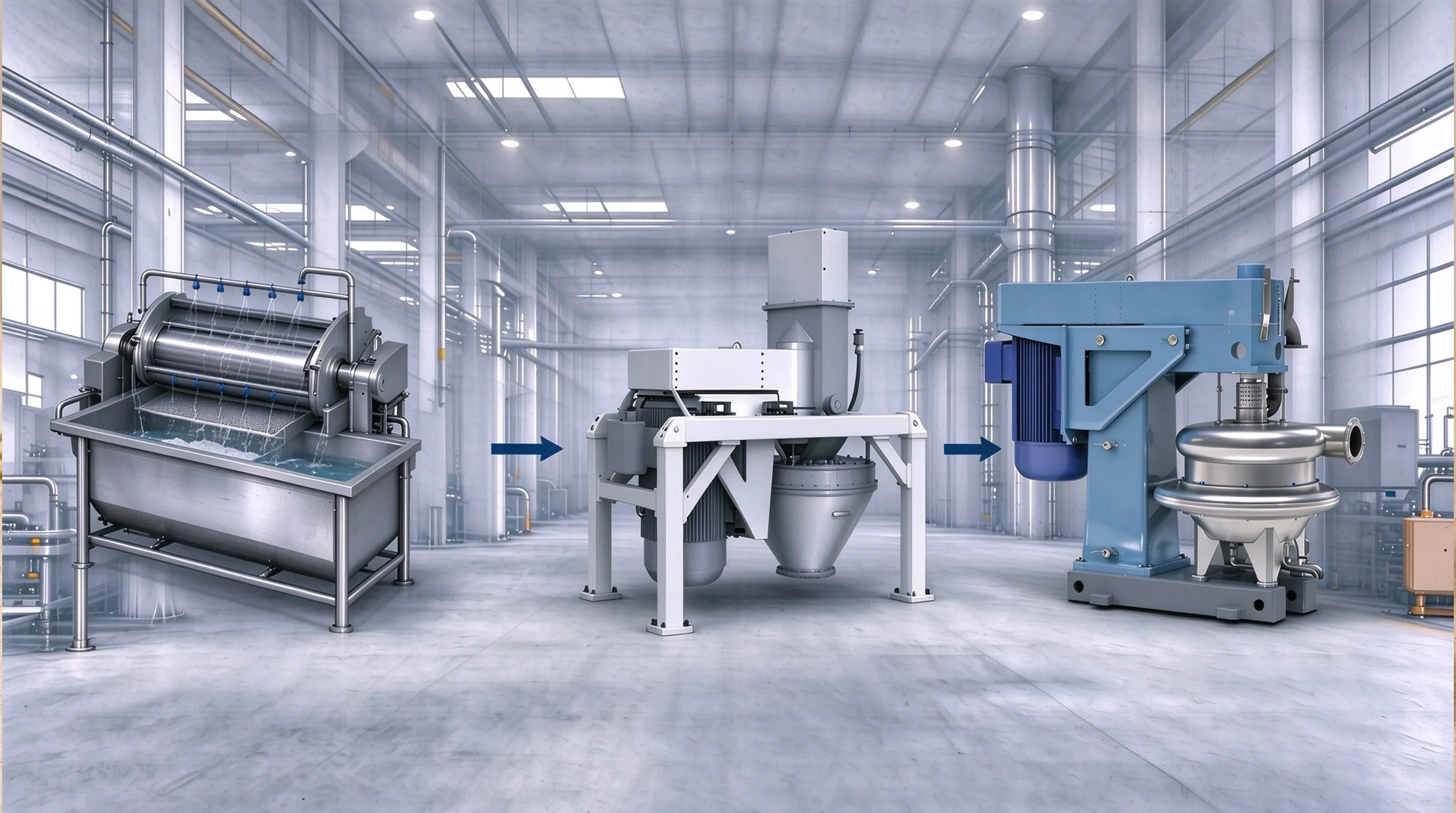 Starch production process stages